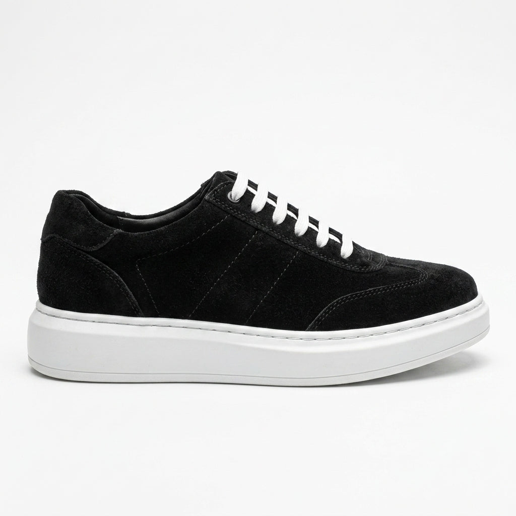Adidasi barbati din piele naturală, A - 503, negru - velur - Paul Style