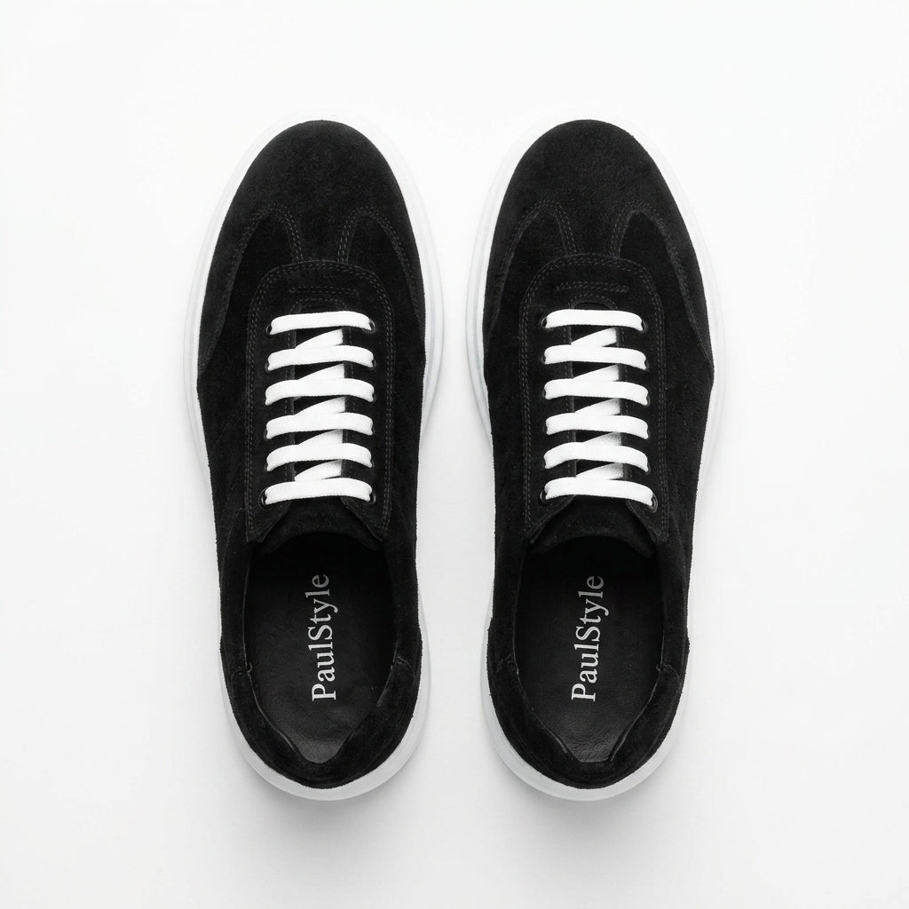 Adidasi barbati din piele naturală, A - 503, negru - velur - Paul Style