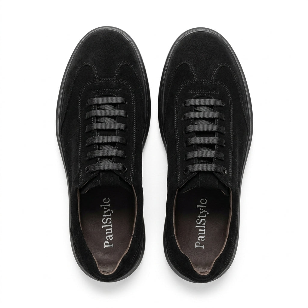 Adidasi barbati din piele naturală, A - 503, negru - velur tng - Paul Style