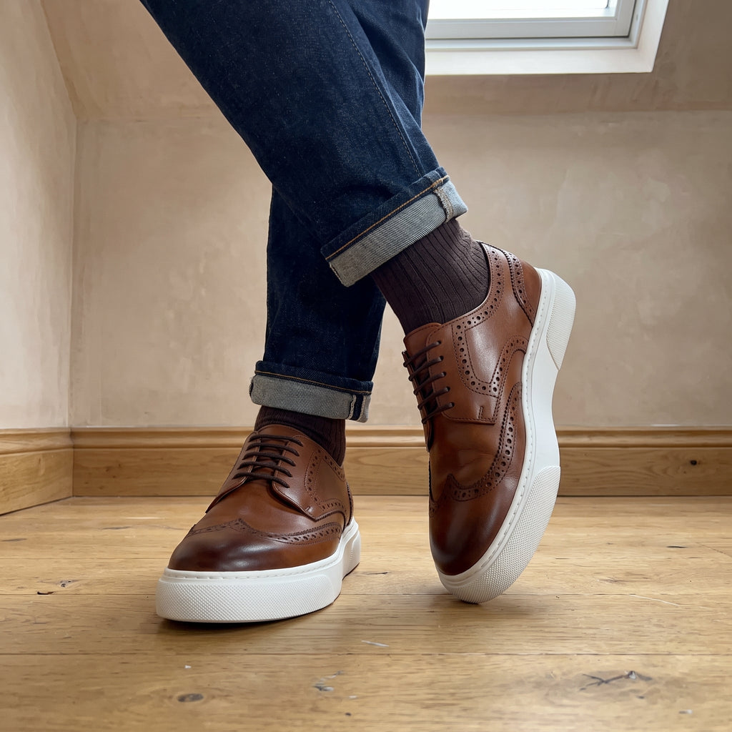 Adidasi barbati din piele naturală, A-507-1, maro - Paul Style