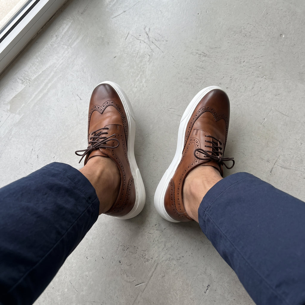 Adidasi barbati din piele naturală, A-507-1, maro - Paul Style