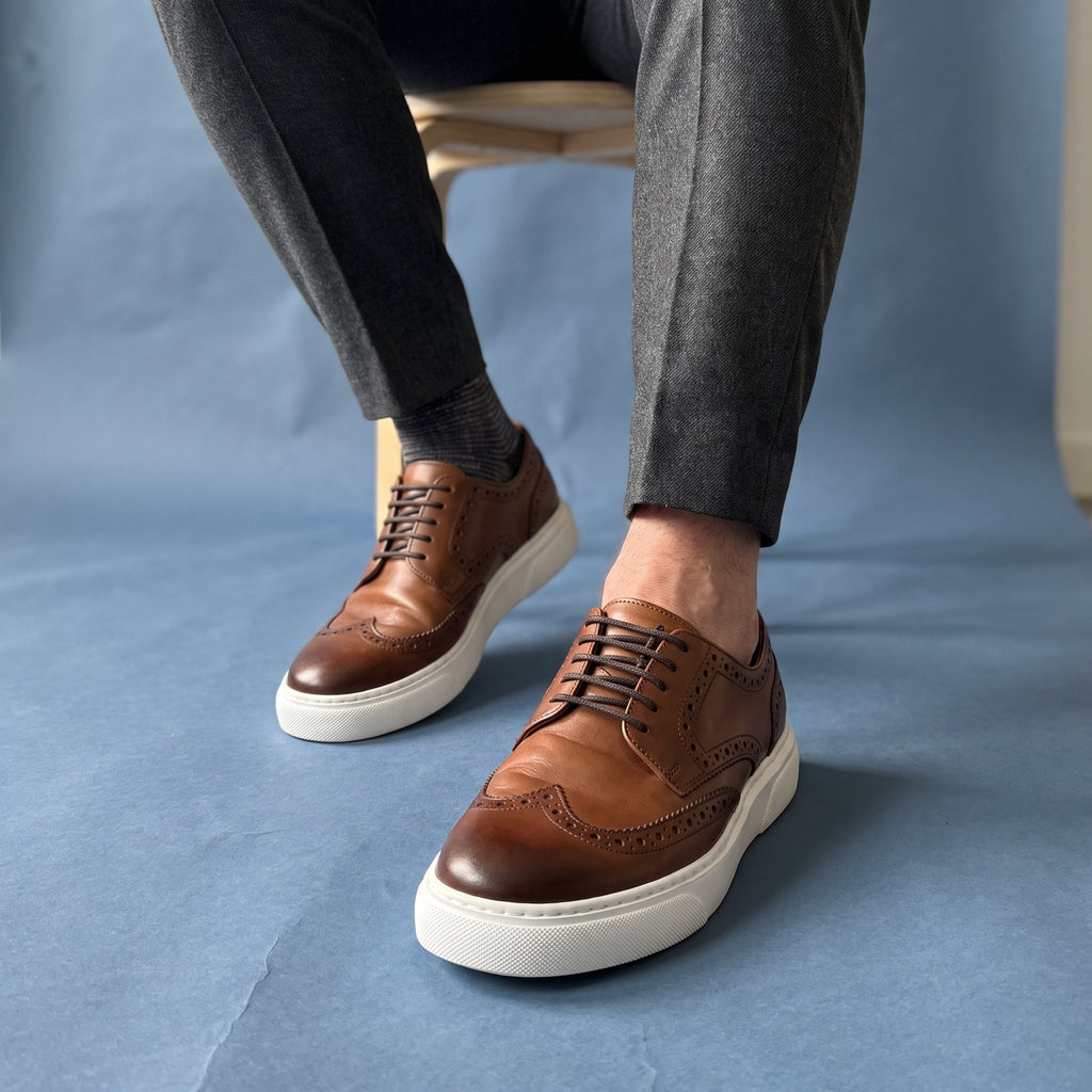 Adidasi barbati din piele naturală, A-507-1, maro - Paul Style