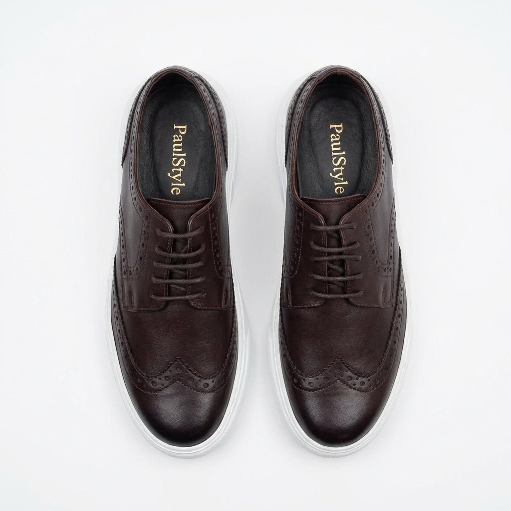 Adidasi barbati din piele naturală, A - 507, maro - inchis - Paul Style