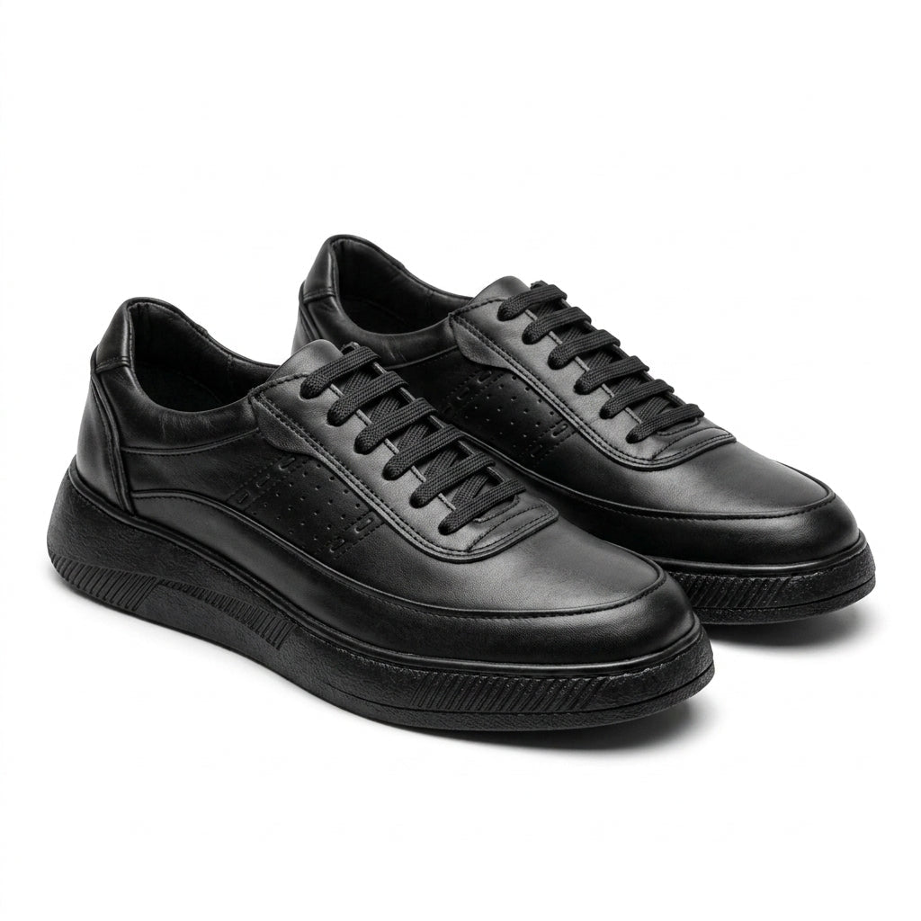 Adidasi barbati din piele naturală, M - 093, negru - Paul Style
