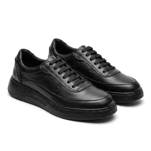 Adidasi barbati din piele naturală, M - 093, negru - Paul Style