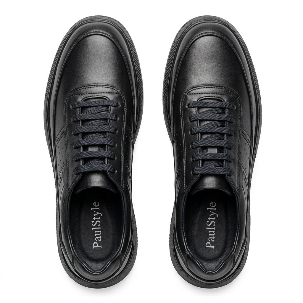 Adidasi barbati din piele naturală, M - 093, negru - Paul Style