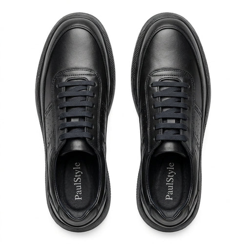 Adidasi barbati din piele naturală, M - 093, negru - Paul Style