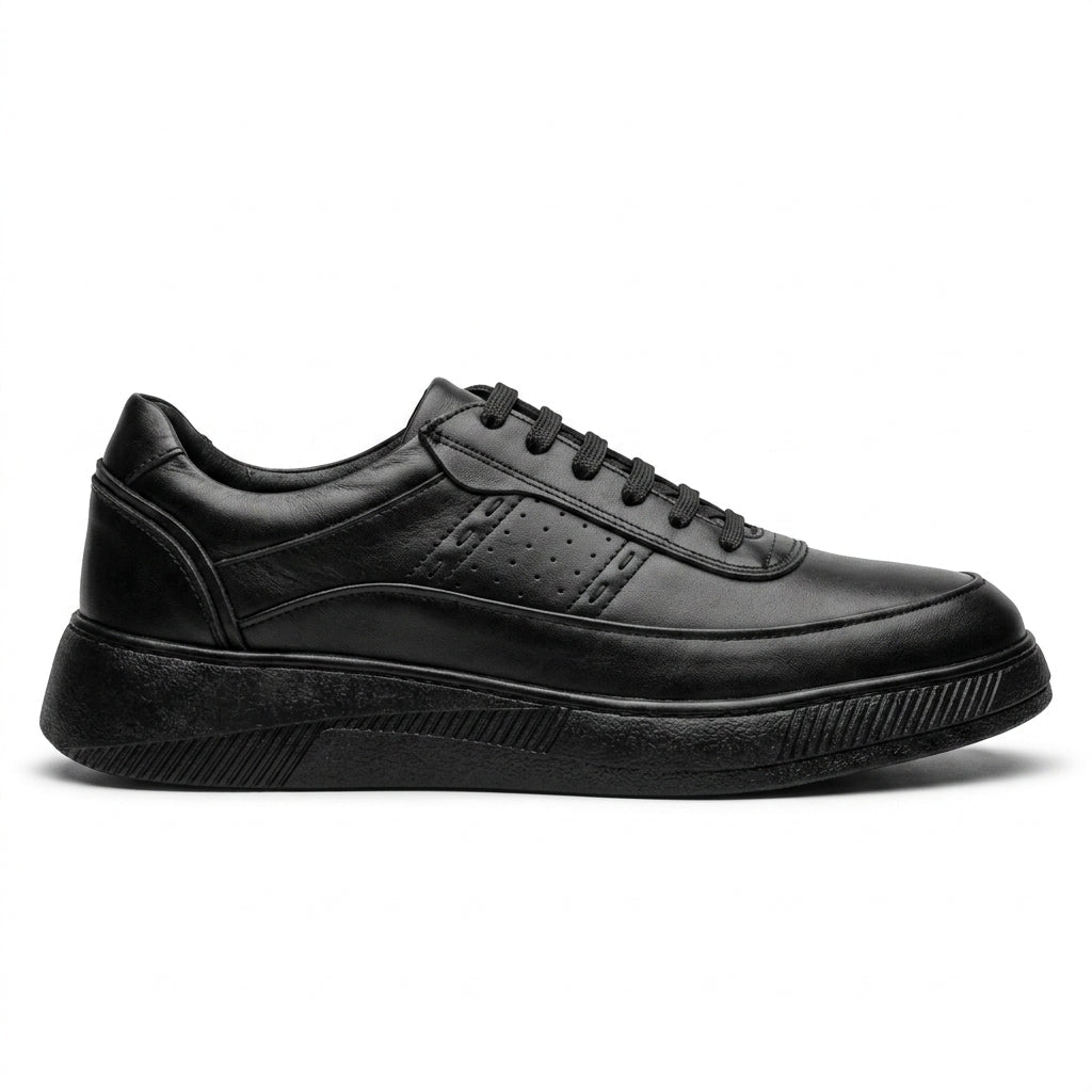 Adidasi barbati din piele naturală, M - 093, negru - Paul Style