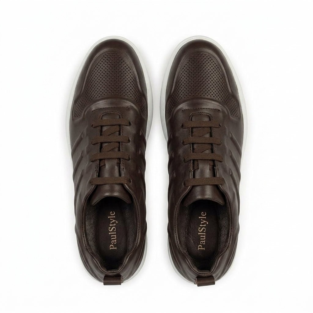 Adidasi barbati din piele naturală, M - 097, maro - Paul Style