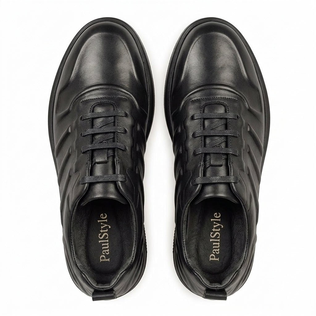 Adidasi barbati din piele naturală, M - 097, negru - Paul Style