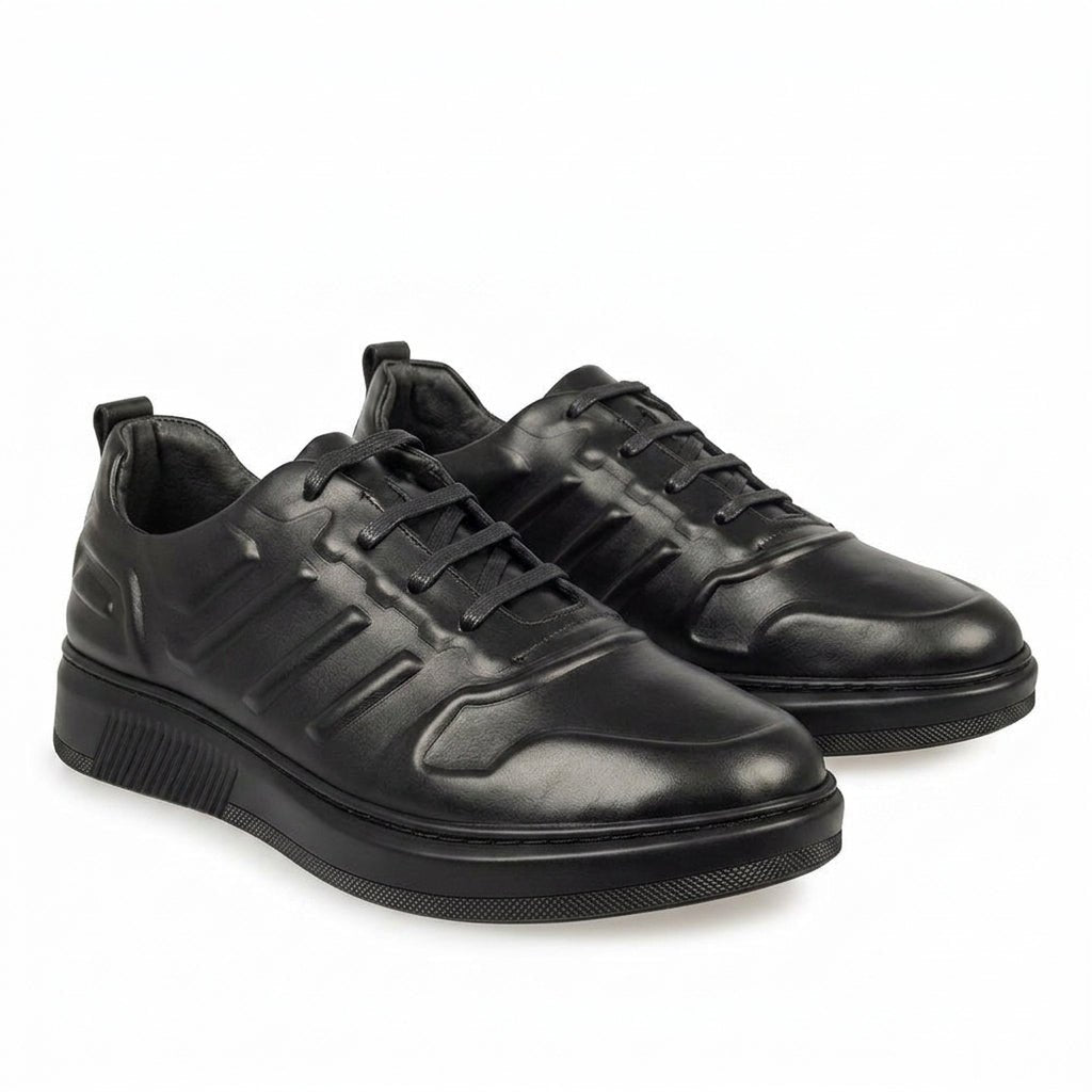 Adidasi barbati din piele naturală, M - 097, negru - Paul Style