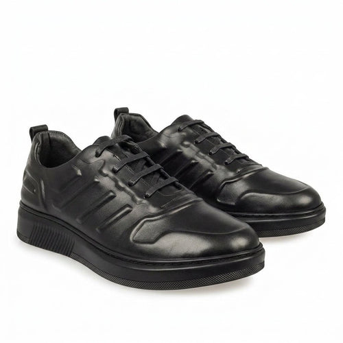 Adidasi barbati din piele naturală, M - 097, negru - Paul Style
