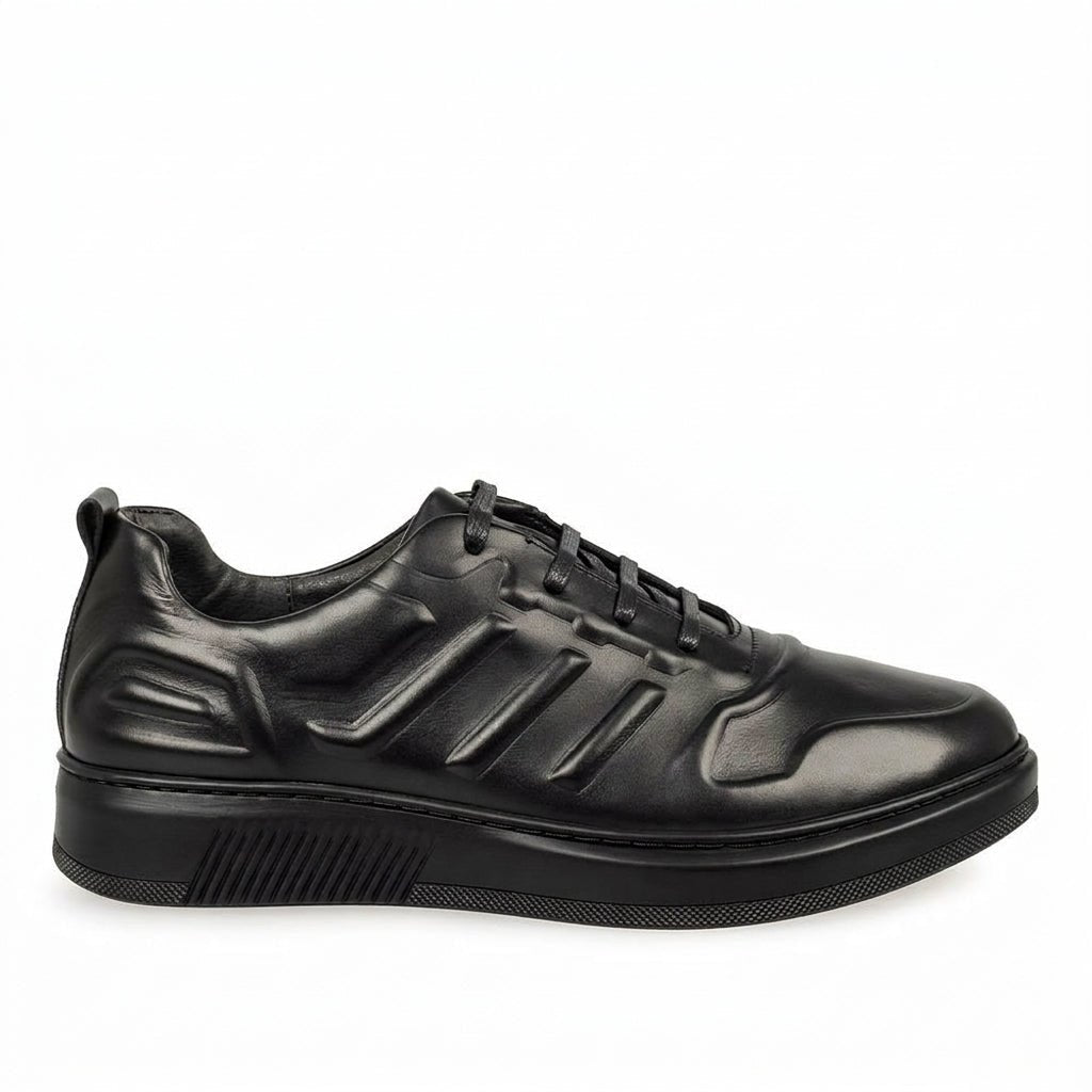 Adidasi barbati din piele naturală, M - 097, negru - Paul Style