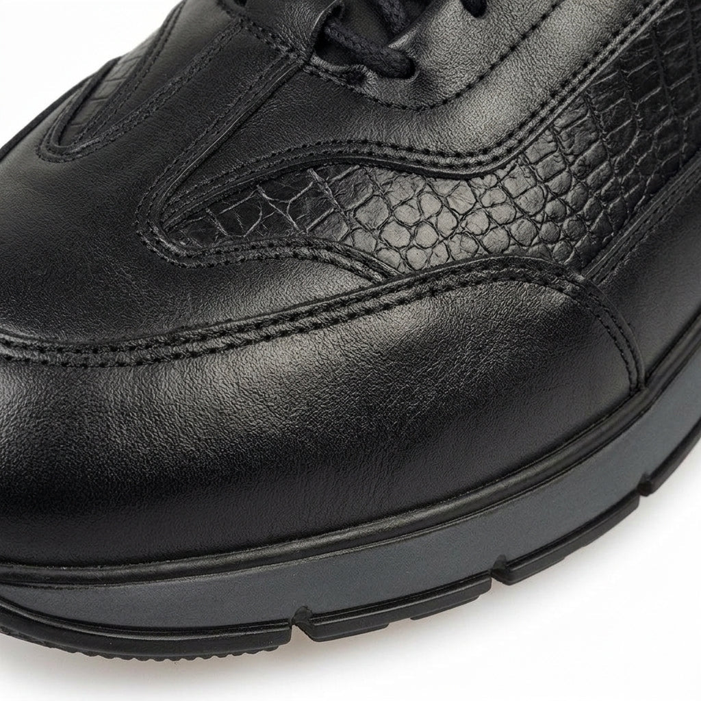 Adidasi barbati din piele naturală, M - 098, negru - Paul Style