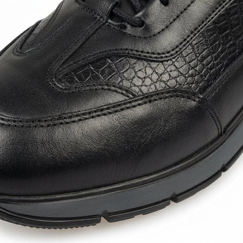 Adidasi barbati din piele naturală, M - 098, negru - Paul Style