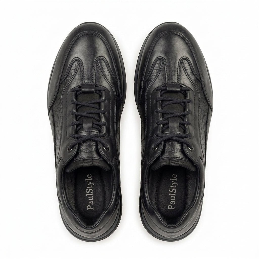Adidasi barbati din piele naturală, M - 098, negru - Paul Style