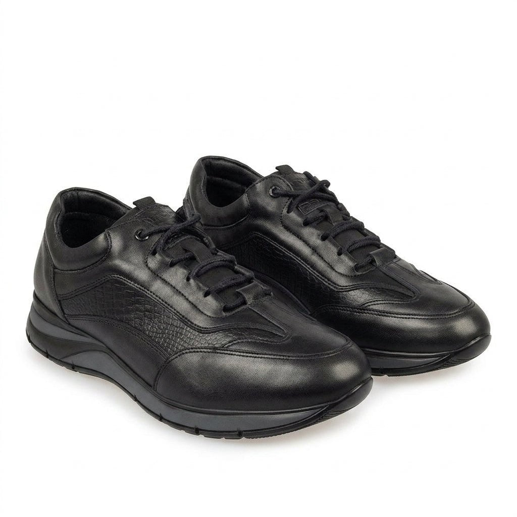 Adidasi barbati din piele naturală, M - 098, negru - Paul Style