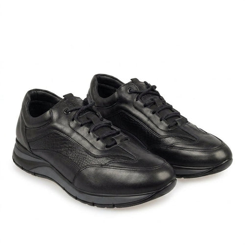 Adidasi barbati din piele naturală, M - 098, negru - Paul Style