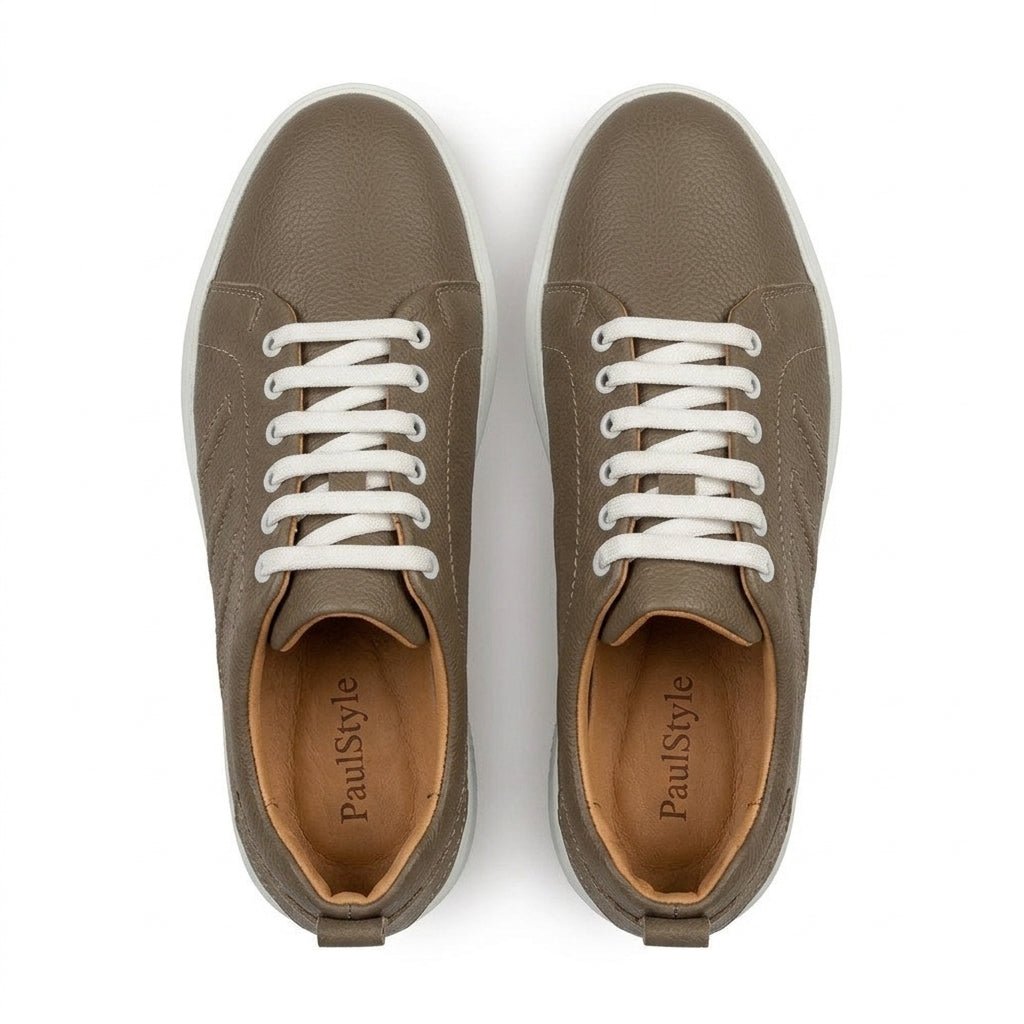 Adidasi barbati din piele naturală, M - 100, kaky - Paul Style