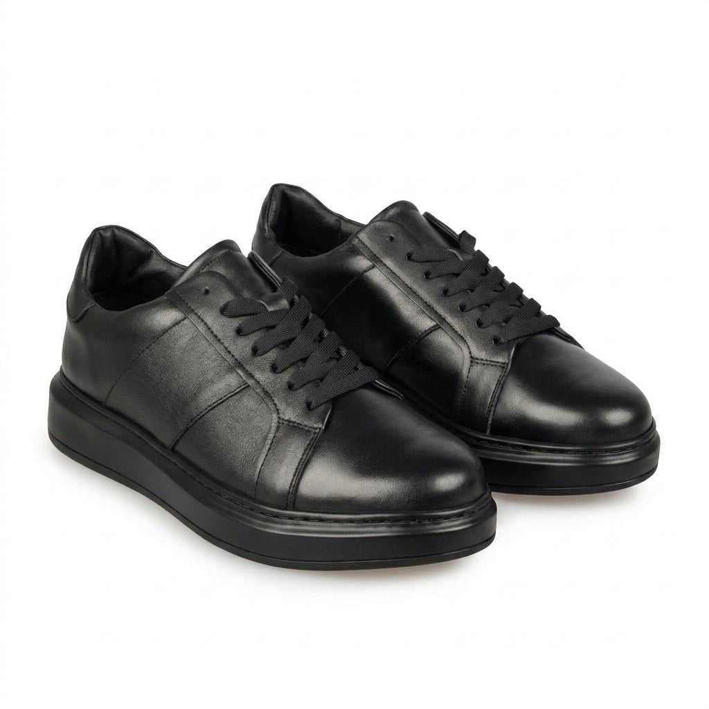 Adidasi barbati din piele naturală, M - 102, negru - Paul Style
