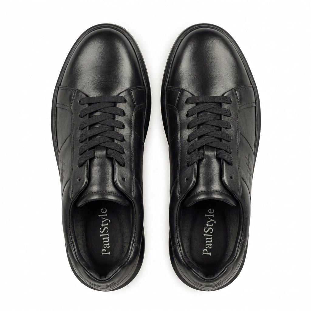 Adidasi barbati din piele naturală, M - 102, negru - Paul Style