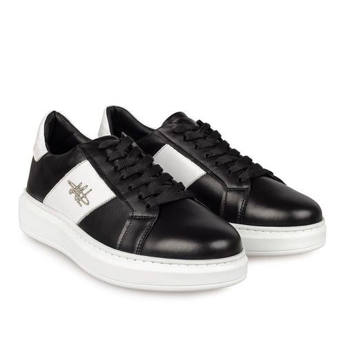 Adidasi barbati din piele naturală, M - 102, negru - alb TALBA - Paul Style