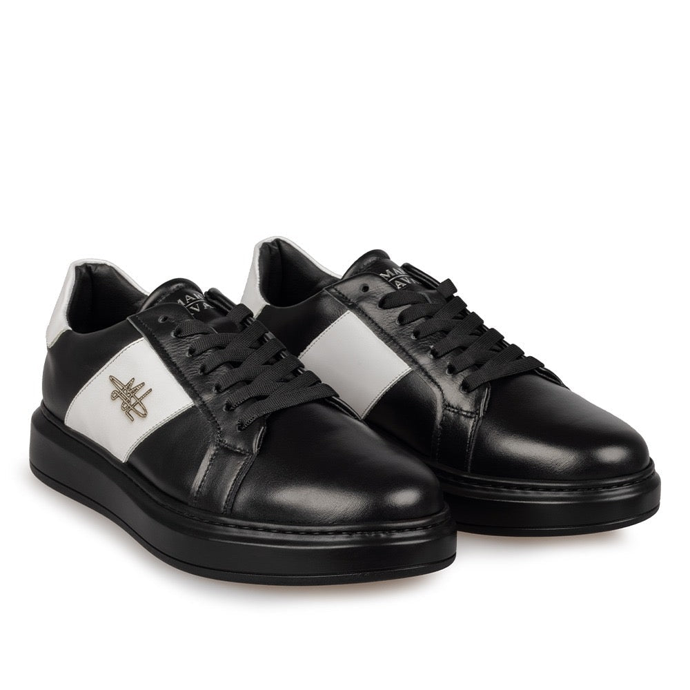 Adidasi barbati din piele naturală, M - 102, negru - alb TNG - Paul Style