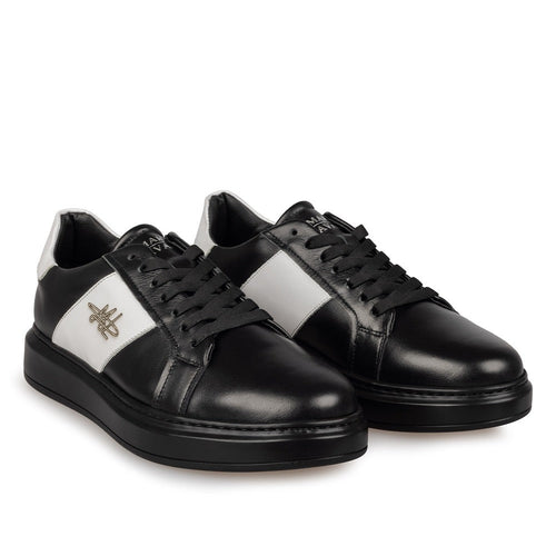 Adidasi barbati din piele naturală, M - 102, negru - alb TNG - Paul Style