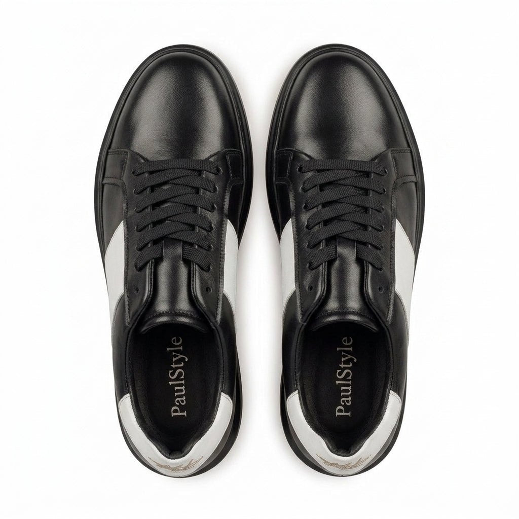 Adidasi barbati din piele naturală, M - 102, negru - alb TNG - Paul Style