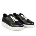 Adidasi barbati din piele naturală, M - 102, negru - Talba - Paul Style