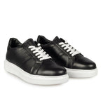 Adidasi barbati din piele naturală, M - 102, negru - Talba - Paul Style