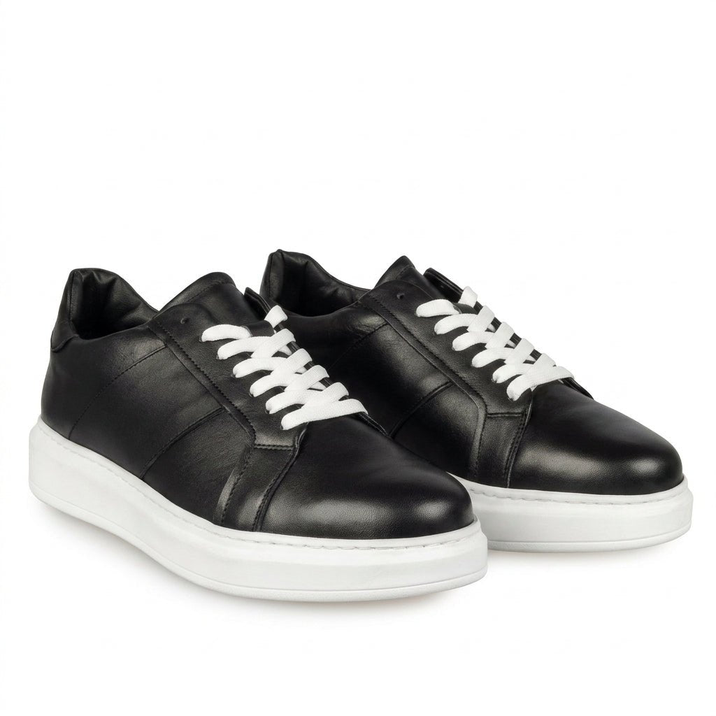 Adidasi barbati din piele naturală, M - 102, negru - Talba - Paul Style