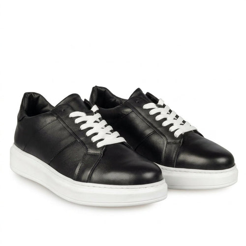 Adidasi barbati din piele naturală, M - 102, negru - Talba - Paul Style