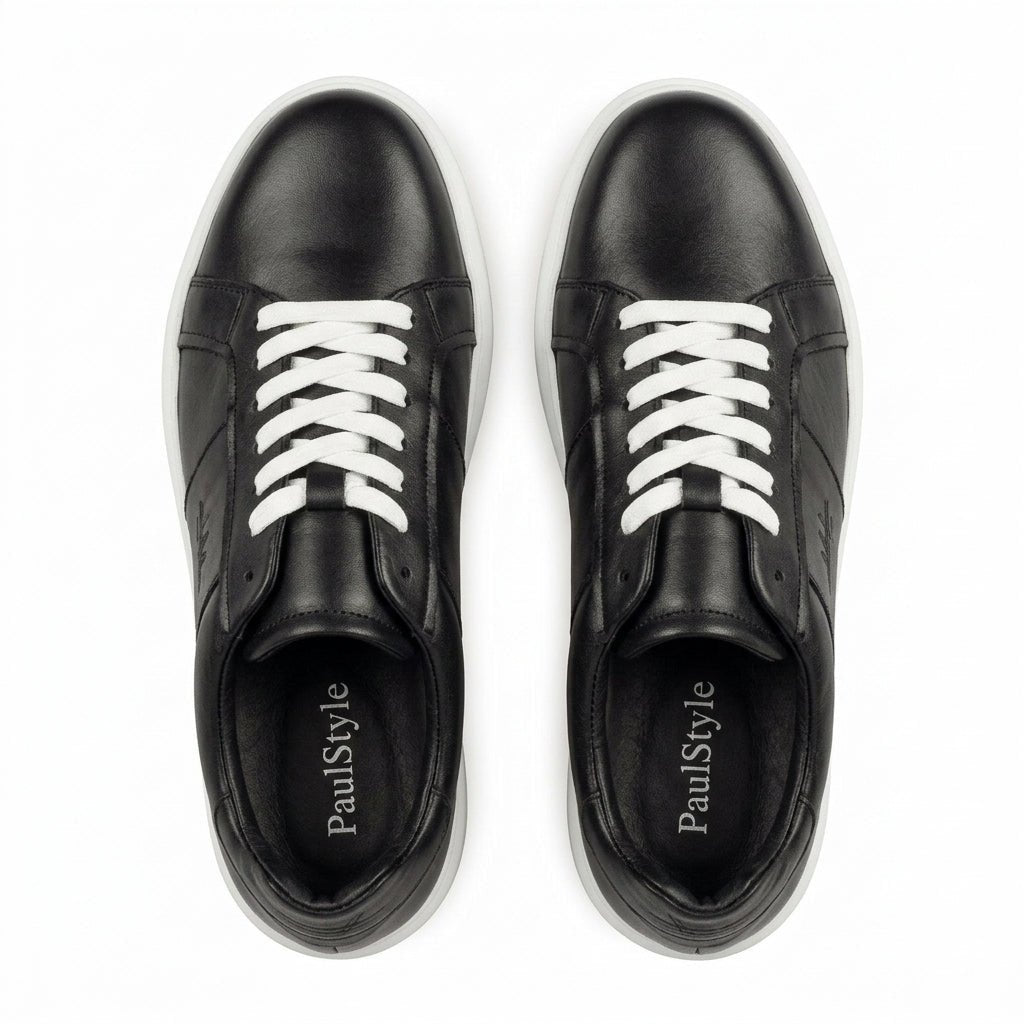 Adidasi barbati din piele naturală, M - 102, negru - Talba - Paul Style