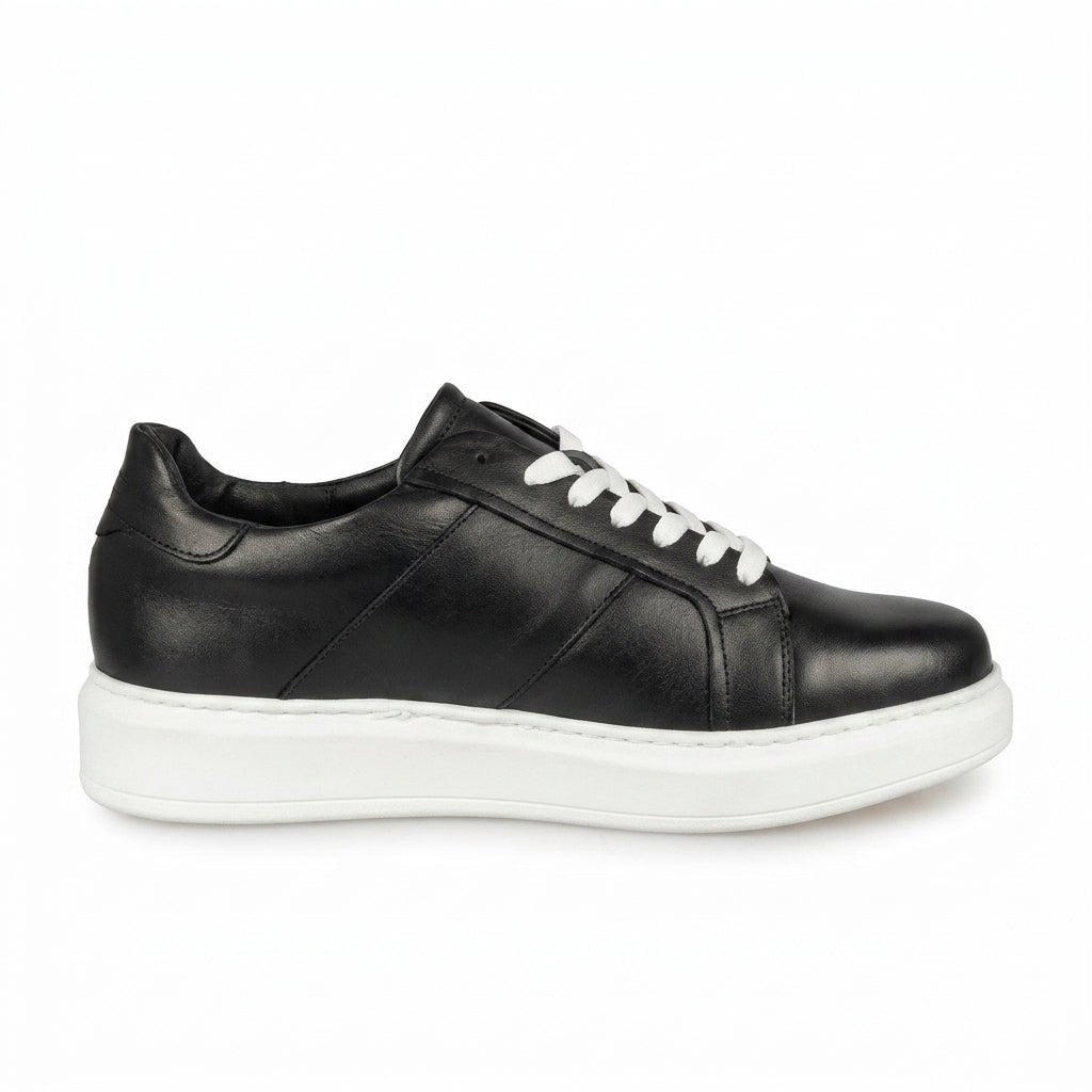 Adidasi barbati din piele naturală, M - 102, negru - Talba - Paul Style