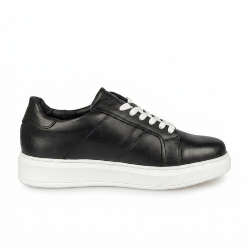 Adidasi barbati din piele naturală, M - 102, negru - Talba - Paul Style