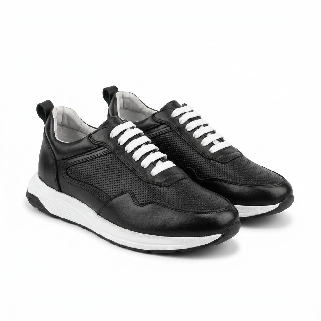 Adidasi barbati din piele naturală, M - 103, negru - PR - Paul Style