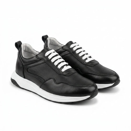 Adidasi barbati din piele naturală, M - 103, negru - PR - Paul Style