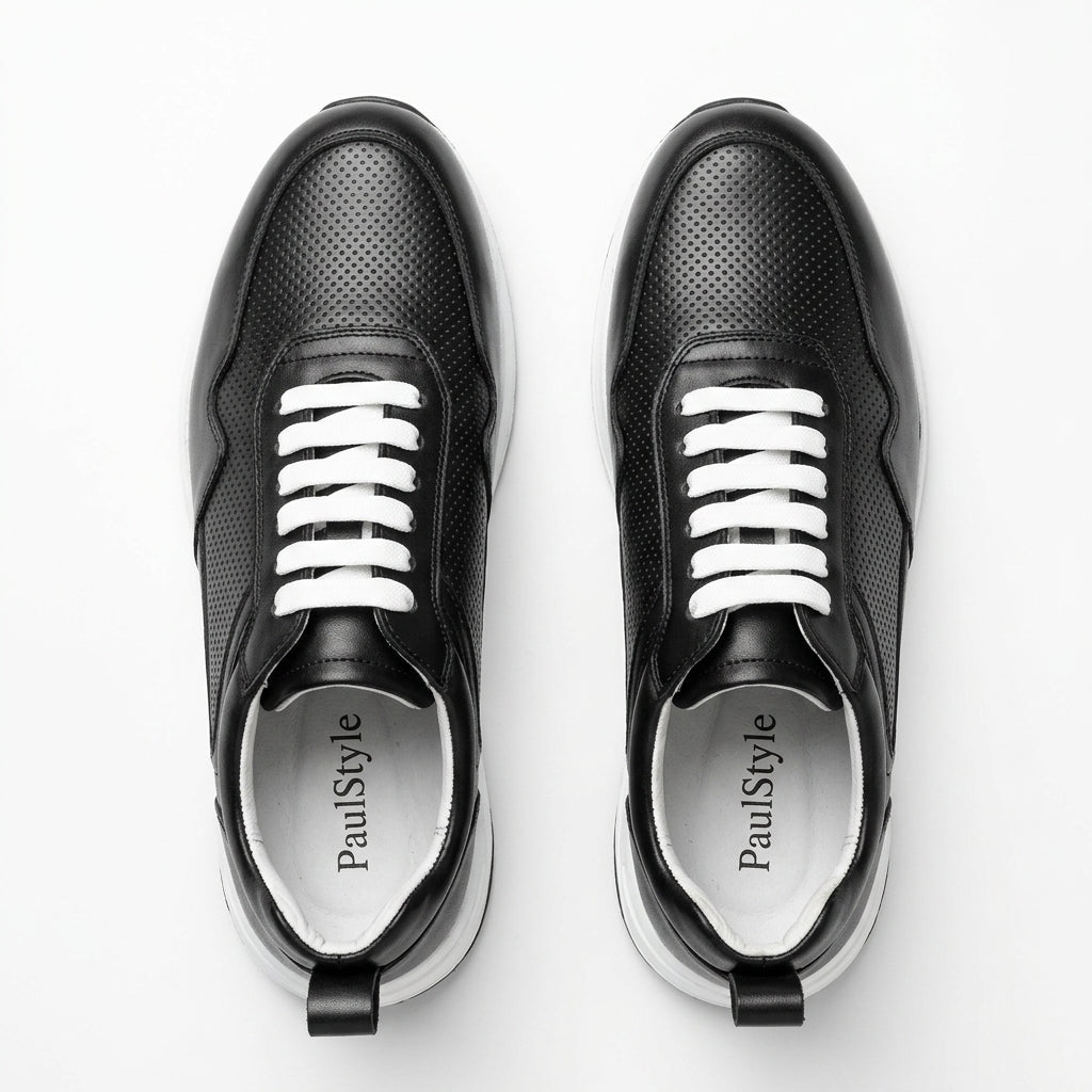Adidasi barbati din piele naturală, M - 103, negru - PR - Paul Style