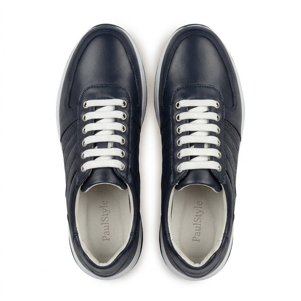Adidasi barbati din piele naturală, M - 104, blue - t alba - Paul Style