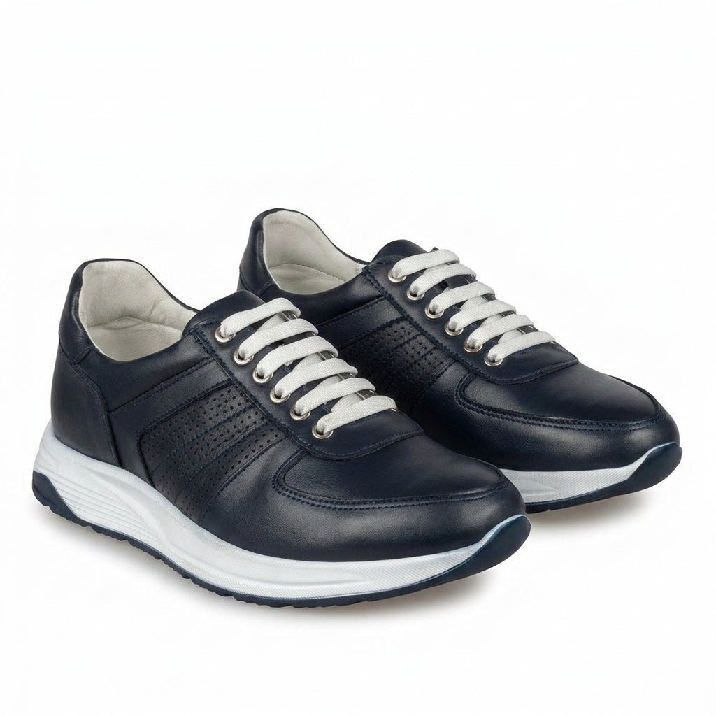 Adidasi barbati din piele naturală, M - 104, blue - t alba - Paul Style