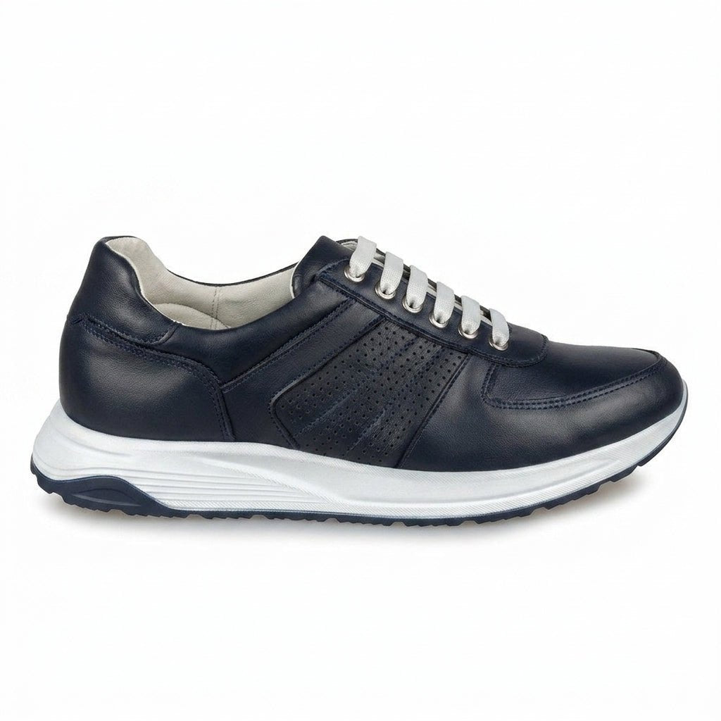 Adidasi barbati din piele naturală, M - 104, blue - t alba - Paul Style