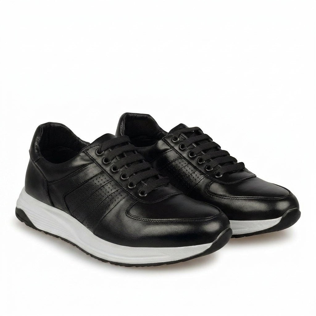Adidasi barbati din piele naturală, M - 104, negru - ta - Paul Style