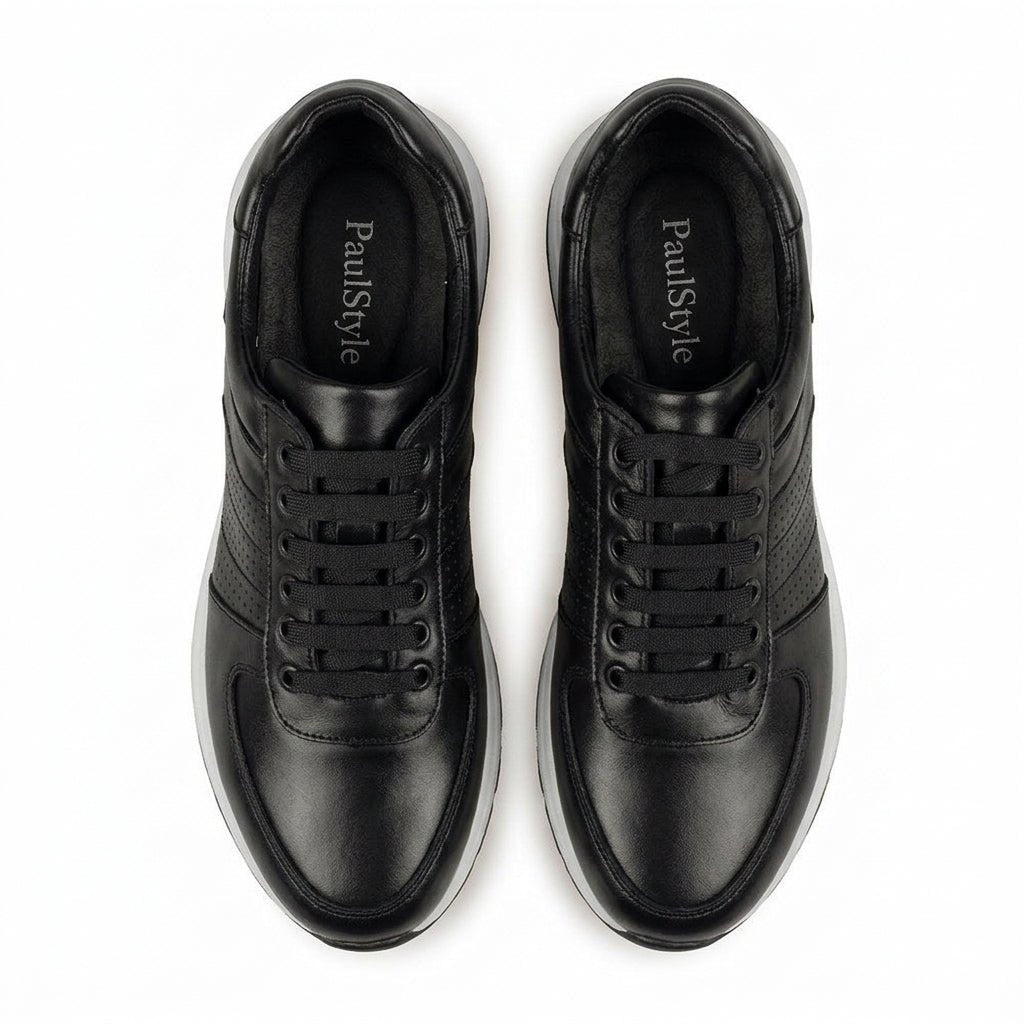 Adidasi barbati din piele naturală, M - 104, negru - ta - Paul Style