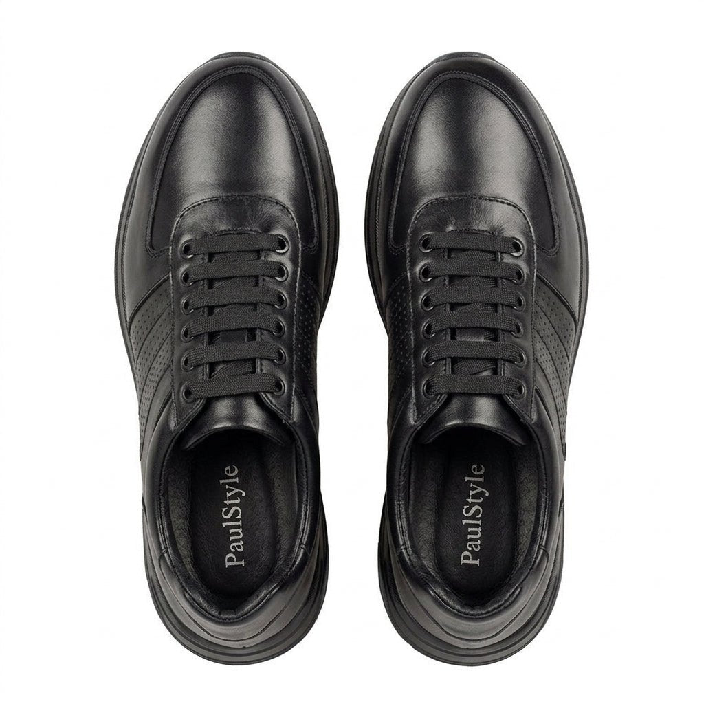 Adidasi barbati din piele naturală, M - 104, negru - tng - Paul Style