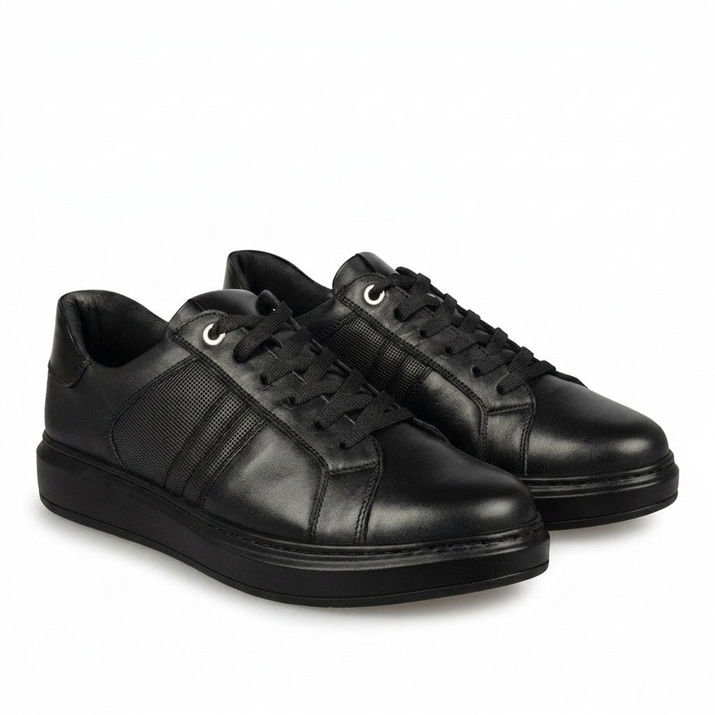 Adidasi barbati din piele naturală, M - 105, negru - Paul Style