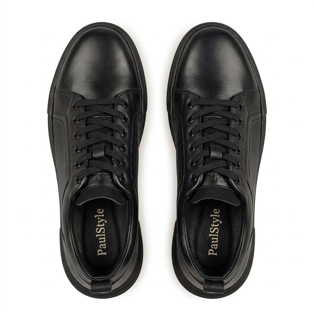 Adidasi barbati din piele naturală, M - 106, negru - PR - Paul Style