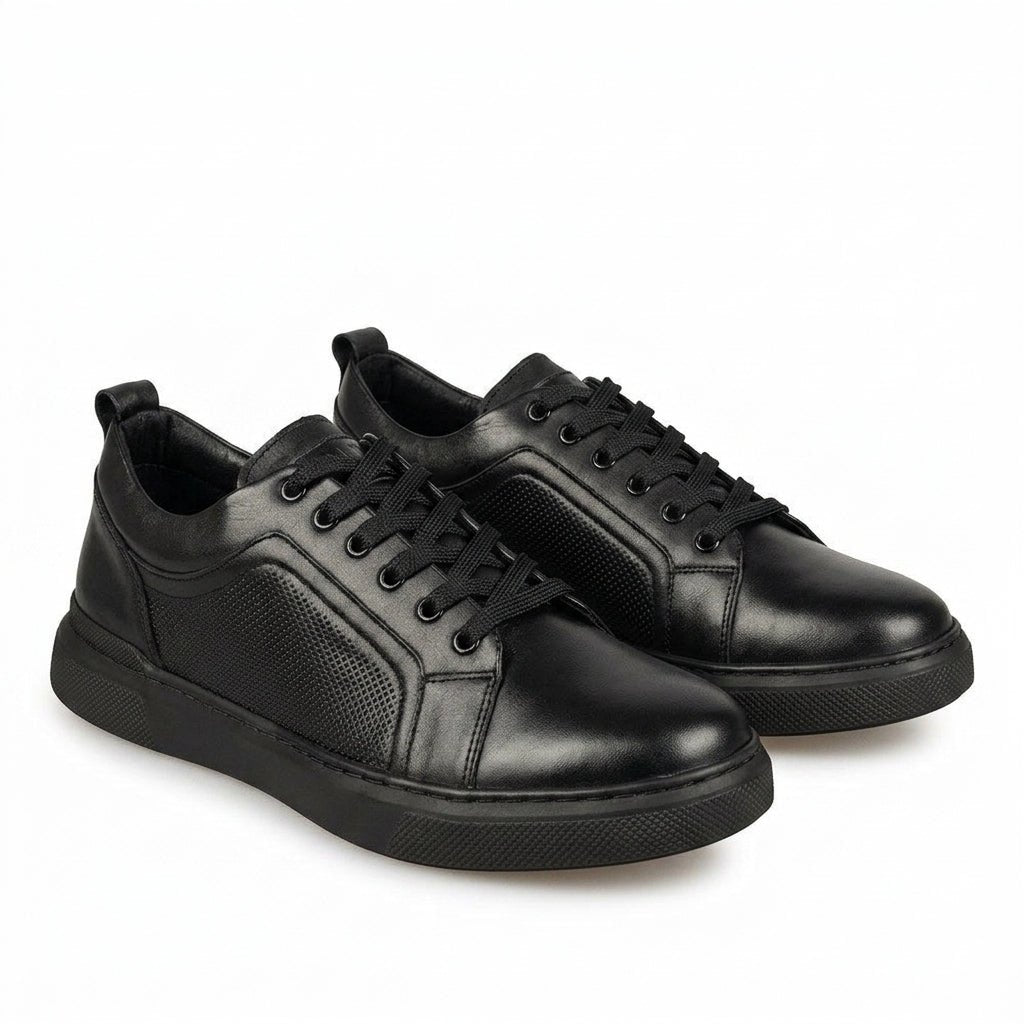 Adidasi barbati din piele naturală, M - 106, negru - PR - Paul Style