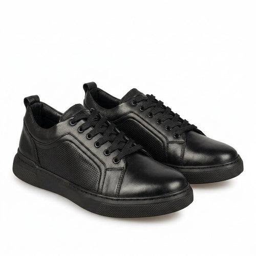 Adidasi barbati din piele naturală, M - 106, negru - PR - Paul Style