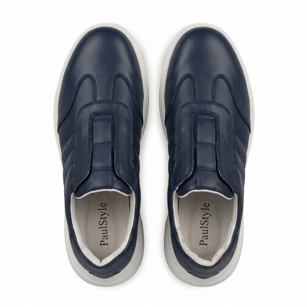 Adidasi barbati din piele naturală, M - 107, bleumarin - Paul Style